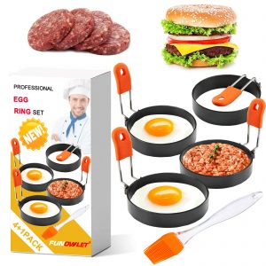 Yellow Frying Egg Used for Egg Mcmuffin LEASEN Egg Rings 4 Pack 3-Inch Food-grade Non-stick Coating Stainless Steel Pancake Mold with Anti-scald Silicone Handle Mini Pancakes Sandwich Hamburger 